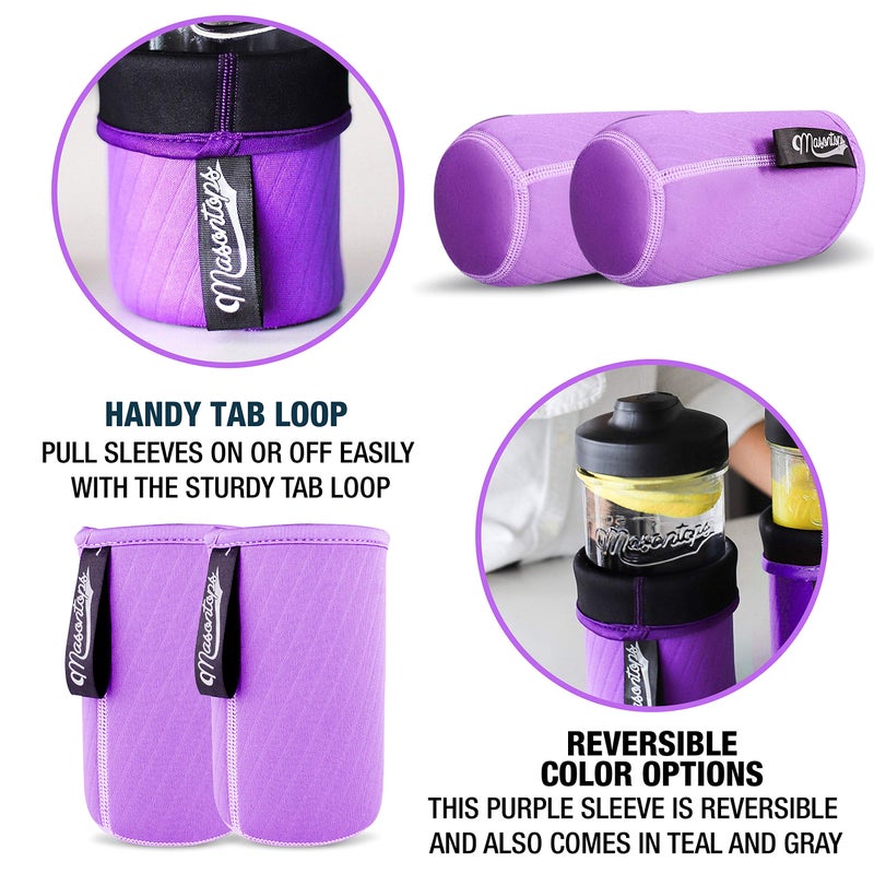 Masontops Wide Mouth Mason Jar Neoprene Sleeve - Purple - Triple Insulated Cozy - 2 Sleeves Cover 16-24 oz & Quart Sizes - Image 4